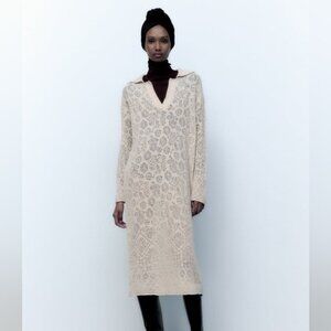 Zara Sand Pointelle Knit Polo Dress
